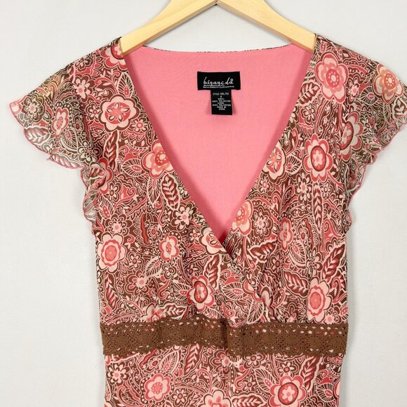 Vtg Y2K Surplice Babydoll Floral Midi Dress Whimsical Fairy Size 4 Women's - Picture 3 of 5